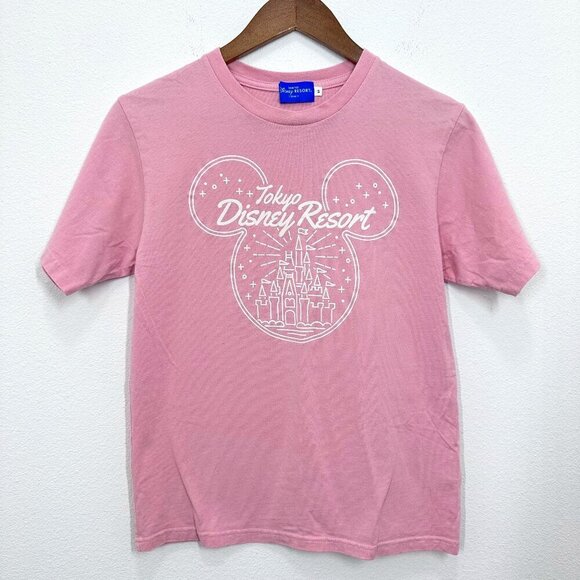 Tokyo Disney Resort Pink Mickey Mouse Castle Short Sleeve Tee Women's Size Small - Picture 1 of 6